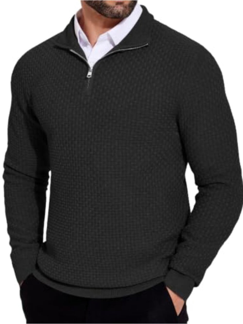 Men's Quarter Zip Sweater Slim Fit Mock Neck Long Sleeve Knit Pullover